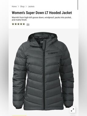 Kuiu Women’s Super Down LT Hooded Jacket — Charcoal Gray Small NWOT